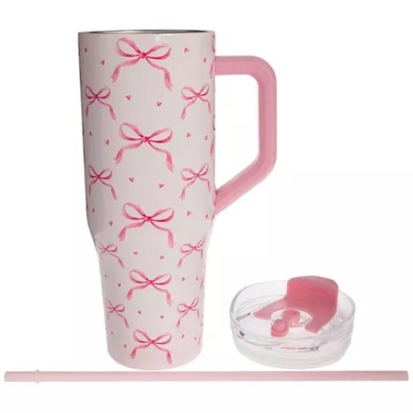 Pink Bows & Hearts Stainless Steel Tumbler w/ Straw & Handle Hobby Lobby - Picture 3 of 4